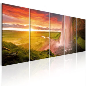 ARTGEIST Seljalandsfoss Waterfall I - Vandfald i solnedgang trykt på lærred - Flere størrelser 200x80