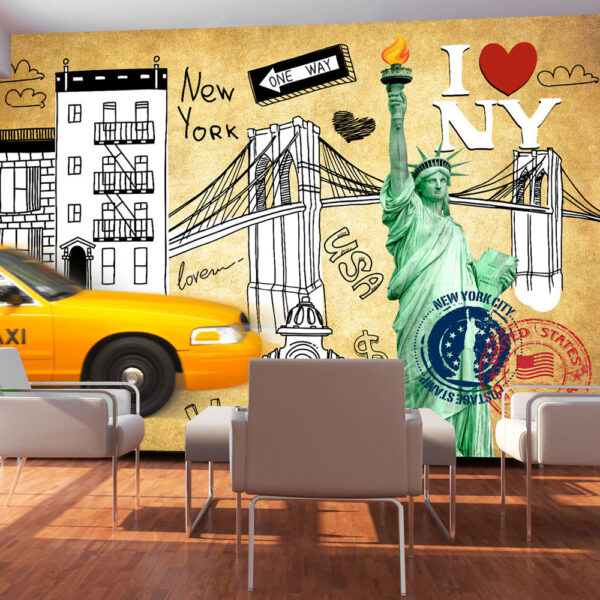 ARTGEIST Storby fototapet med New York City sketch street art (flere størrelser) 150x105