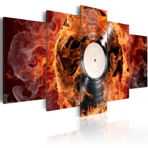 ARTGEIST Vinyl on fire - Billede af vinylplade med ild-effekt trykt på lærred - Flere størrelser 200x100