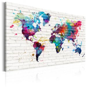 ARTGEIST Walls of the World - Farverigt verdenskort i mursten trykt på lærred - Flere størrelser 120x80