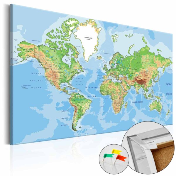 Artgeist World Geography Verdenskort Billede - Multifarvet Print På Kork 90X60 -> Kæmpe udvalg af produkter