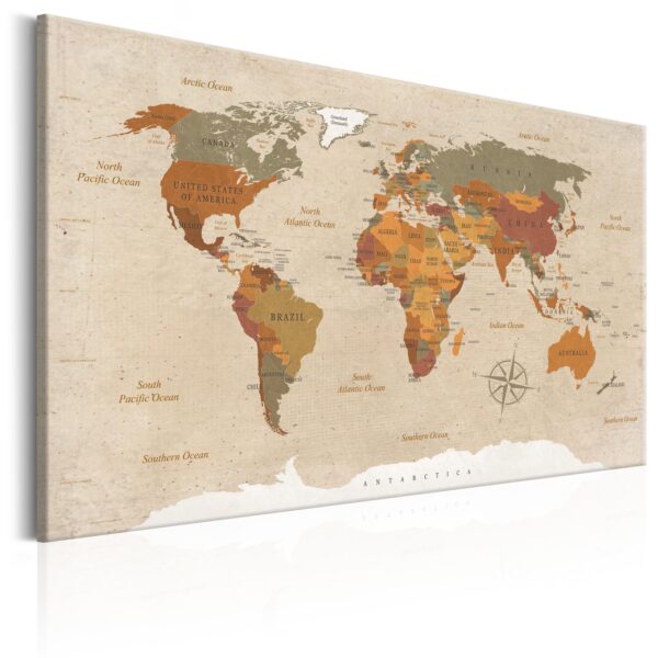 Artgeist World Map: Beige Chic - Klassisk Verdenskort Trykt På Lærred - Flere Størrelser 90X60 -> Stort udvalg til rådighed