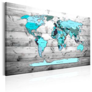 Artgeist World Map: Blue World - Klassisk Verdenskort I Blå Trykt På Lærred - Flere Størrelser 120X80 -> Produkter af høj kvalitet