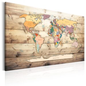 Artgeist World Map: Colourful Continents - Klassisk Verdenskort Trykt På Lærred - Flere Størrelser 90X60 -> Pris til overkommelig pris