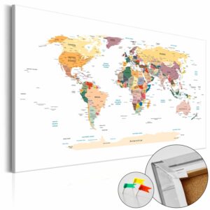 Artgeist World Map Hvid Verdenskort Billede - Multifarvet Print På Kork (Flere Størrelser) 90X60 -> Se vores sortiment online