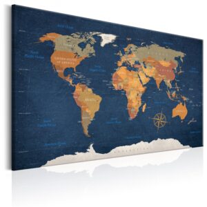 Artgeist World Map: Ink Oceans - Klassisk Verdenskort Trykt På Lærred - Flere Størrelser 120X80 -> Særlige tilbud
