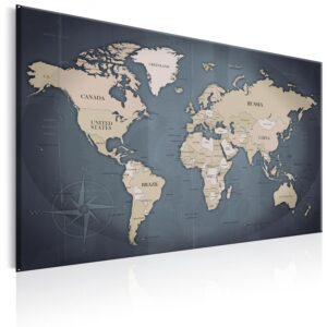 Artgeist World Map: Shades Of Grey - Klassisk Verdenskort Trykt På Lærred - Flere Størrelser 60X40 -> På lager og klar til forsendelse