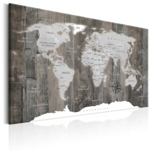 Artgeist World Map: Wooden World - Verdenskort Med Træ-Baggrund Trykt På Lærred - Flere Størrelser 120X80 -> Bestil online