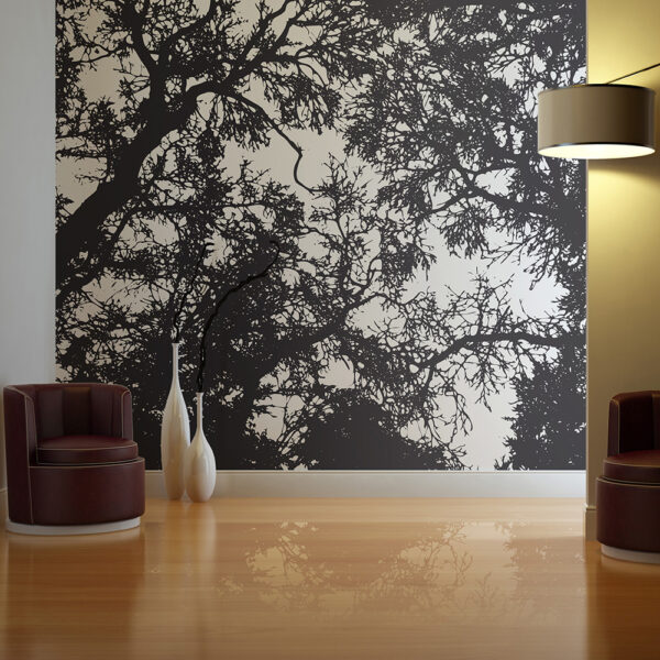 Artgesit - Fototapet I Skov-Design Med Sorte Silhuetter Af Træer - Flere Størrelser 200X154 -> Fair priser