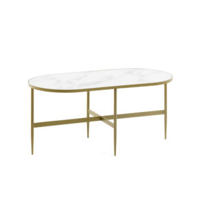 LAFORMA oval Elisenda sofabord - hvid glas og guld stål (100x50)