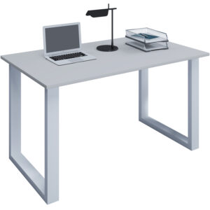 Lona U-feet skrivebord - grå træ og hvid metal (140x80)