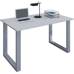 Lona U-feet skrivebord - grå træ og sølvgrå metal (140x80)