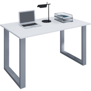 Lona U-feet skrivebord - hvid træ og sølvgrå metal (110x50)