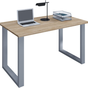 Lona U-feet skrivebord - natur træ og sølvgrå metal (80x50)
