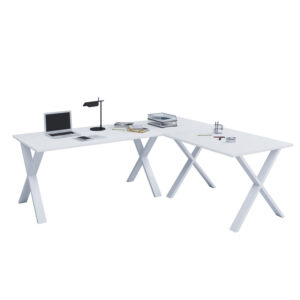 Lona X-Feet Hjørneskrivebord - Hvid Træ Og Metal (160X160X80) -> Stort udvalg