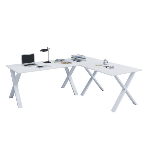 Lona X-Feet Hjørneskrivebord - Hvid Træ Og Metal (190X160X80) -> Hurtig levering