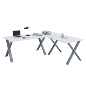 Lona X-Feet Hjørneskrivebord - Hvid Træ Og Sølvgrå Metal (160X130X50) -> Køb online nu