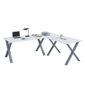 Lona X-Feet Hjørneskrivebord - Hvid Træ Og Sølvgrå Metal (160X160X50) -> Stort udvalg til rådighed