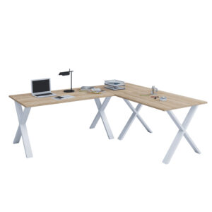 Lona X-Feet Hjørneskrivebord - Natur Træ Og Hvid Metal (160X160X80) -> Særlige tilbud til rådighed