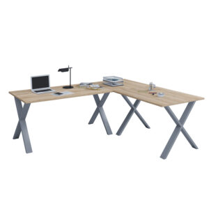 Lona X-Feet Hjørneskrivebord - Natur Træ Og Sølvgrå Metal (160X130X50) -> På lager og klar til forsendelse