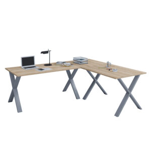 Lona X-Feet Hjørneskrivebord - Natur Træ Og Sølvgrå Metal (160X160X50) -> Hverdagens lave priser