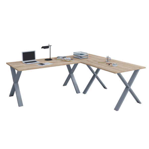 Lona X-Feet Hjørneskrivebord - Natur Træ Og Sølvgrå Metal (190X130X50) -> Bredt sortiment til rådighed