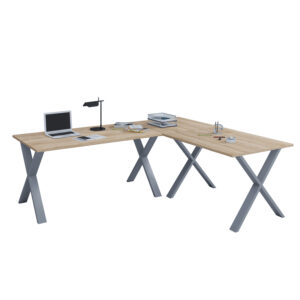 Lona X-Feet Hjørneskrivebord - Natur Træ Og Sølvgrå Metal (190X160X80) -> Eksklusive tilbud
