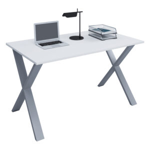 Lona X-feet skrivebord - hvid træ og sølvgrå metal (110x50)