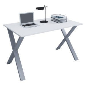 Lona X-feet skrivebord - hvid træ og sølvgrå metal (140x80)