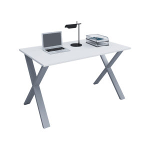 Lona X-feet skrivebord - hvid træ og sølvgrå metal (80x50)