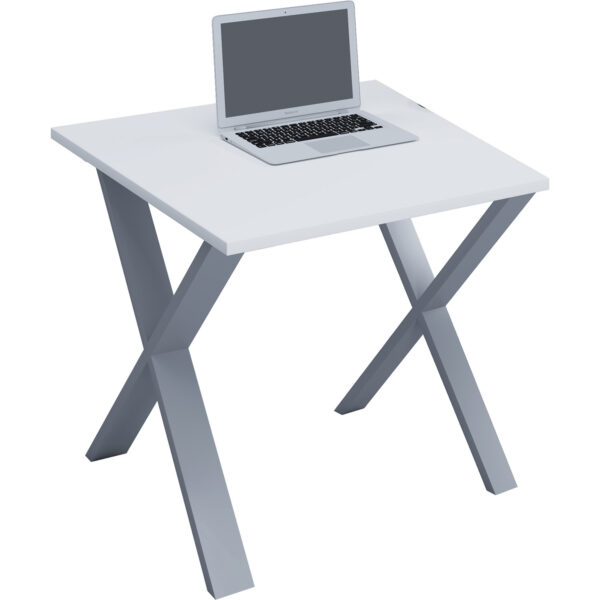 Lona X-feet skrivebord - hvid træ og sølvgrå metal (80x80)