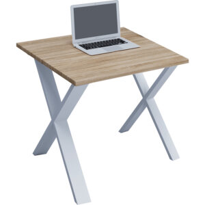 Lona X-feet skrivebord - natur træ og hvid metal (80x80)