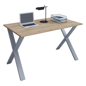 Lona X-feet skrivebord - natur træ og sølvgrå metal (110x80)