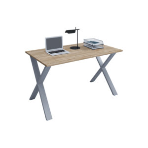 Lona X-feet skrivebord - natur træ og sølvgrå metal (80x50)