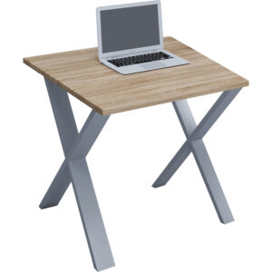 Lona X-feet skrivebord - natur træ og sølvgrå metal (80x80)
