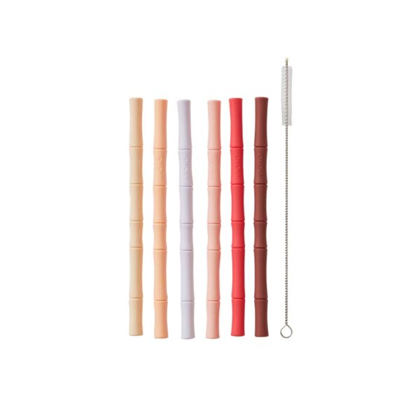 OYOY MINI Bambus Silicone Sugerør - Pakke med 6 - Cherry Red / Vanilla