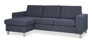 Pan set 1 3D sofa med chaiselong - blå polyester stof og børstet aluminium