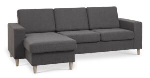 Pan set 1 3D sofa med chaiselong - antracitgrå polyester stof og natur træ