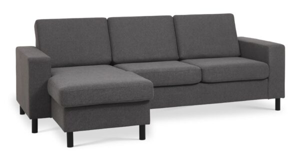 Pan set 1 3D sofa med chaiselong - antracitgrå polyester stof og sort træ