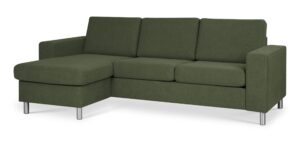 Pan set 1 3D sofa med chaiselong - vinter mosgrøn polyester stof og børstet aluminium