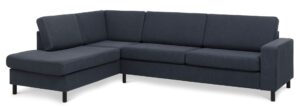 Pan set 2 OE left sofa med chaiselong - blå polyester stof og sort træ