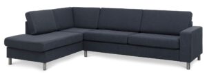 Pan set 2 OE left sofa med chaiselong - blå polyester stof og børstet aluminium