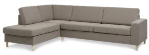 Pan set 2 OE left sofa med chaiselong - antelope beige polyester stof og natur træ