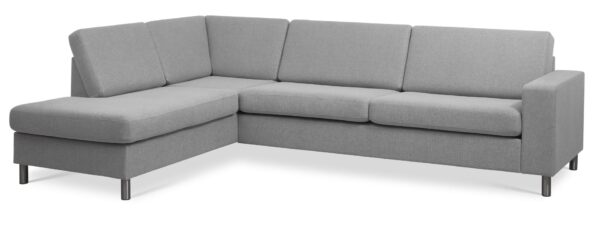 Pan set 2 OE left sofa med chaiselong - grå polyester stof og børstet aluminium