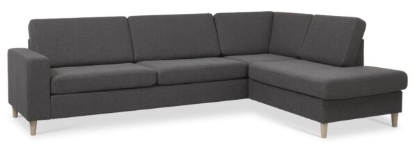 Pan set 3 OE right sofa med chaiselong - antracitgråt polyester stof og natur træ