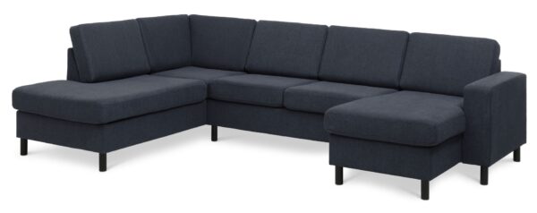 Pan set 4 U OE left sofa med chaiselong - blå polyester stof og sort træ