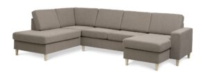 Pan set 4 U OE left sofa med chaiselong - antelope beige polyester stof og natur træ