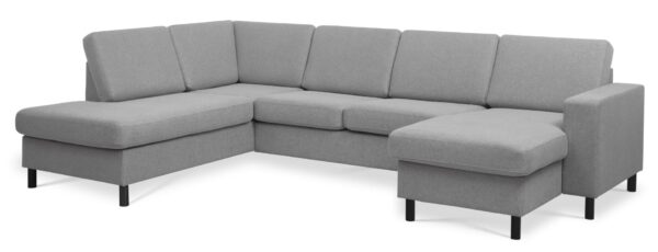 Pan set 4 U OE left sofa med chaiselong - grå polyester stof og sort træ