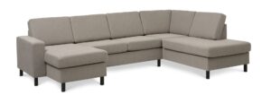 Pan set 5 U OE right sofa med chaiselong - antelope beige polyester stof og sort træ