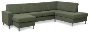 Pan set 5 U OE right sofa med chaiselong - vinter mosgrøn polyester stof og børstet aluminium